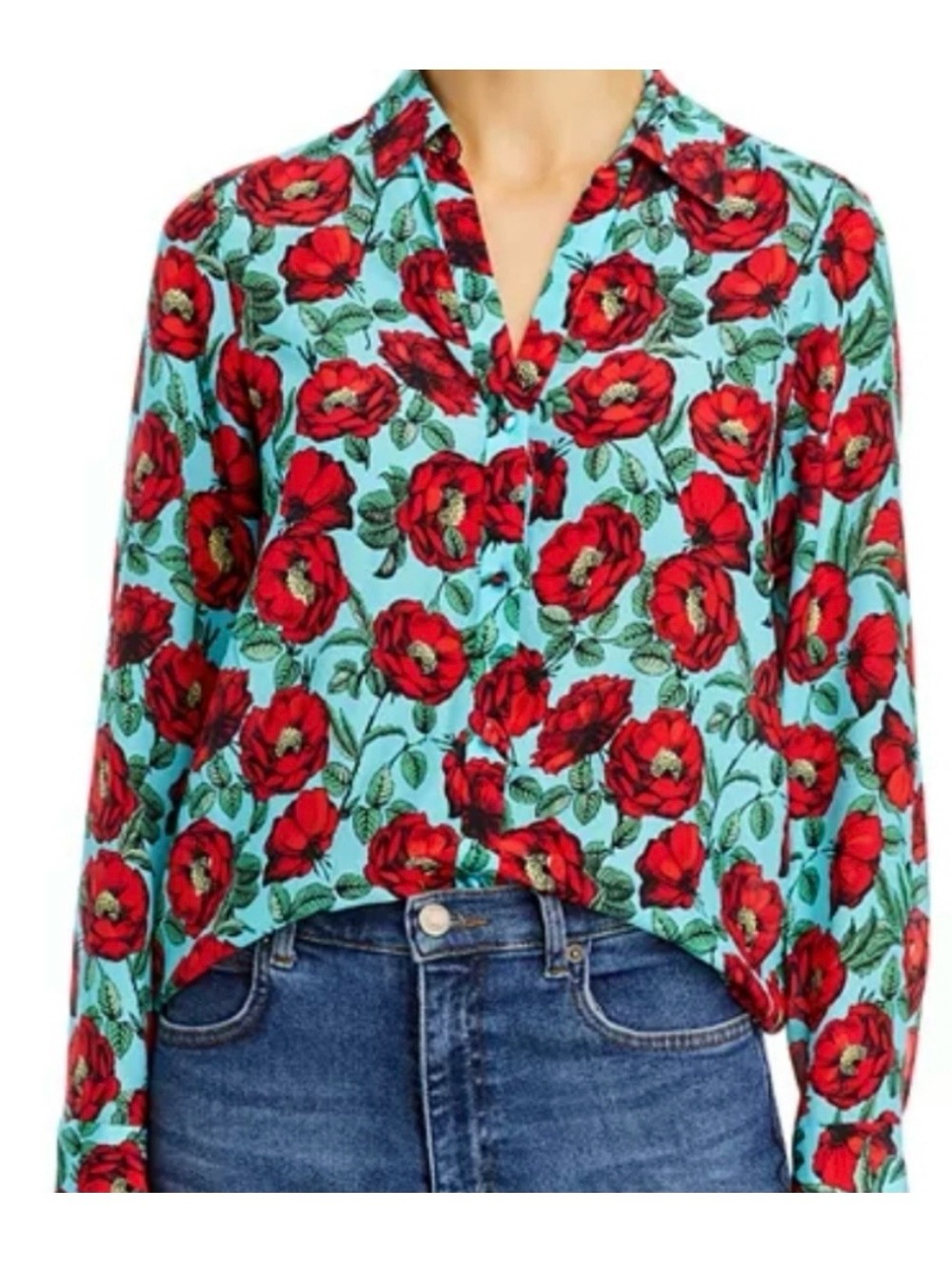Gorgeous Alice + Olivia blouse in Aqua with Roses NWOT - size M